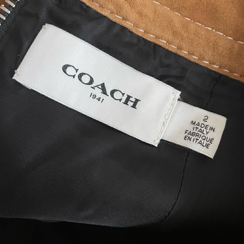 Coach Lamb Suede High Waisted Western Studded Mini Skirt Brown Tan Size 2 NWOT - Picture 6 of 9